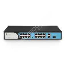 BDCOM S1200-16P2G1S: Unmanaged PoE+ Switch, 16x FE RJ-45, 2x GE RJ-45, 1x GE SFP, zdroj 220V AC