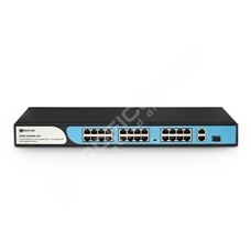 BDCOM S1200-24P2G1S-370: Unmanaged PoE+ Switch, 24x FE RJ-45, 2x GE RJ-45, 1x GE SFP, zdroj 220V AC, PoE budget 370W