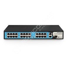 BDCOM S1200-24P2G1S: Unmanaged PoE+ Switch, 24x FE RJ-45, 2x GE RJ-45, 1x GE SFP, zdroj 220V AC, PoE budget 280W