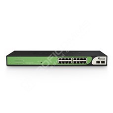 BDCOM S1500-16P2S: Unmanaged Gigabit PoE+ Switch, 16x PoE RJ-45, 2x SFP, zdroj 220V AC, PoE budget 180W