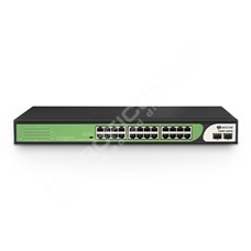 BDCOM S1500-24P2S: Unmanaged Gigabit PoE+ Switch, 24x PoE RJ-45, 2x SFP, zdroj 220V AC, PoE budget 280W